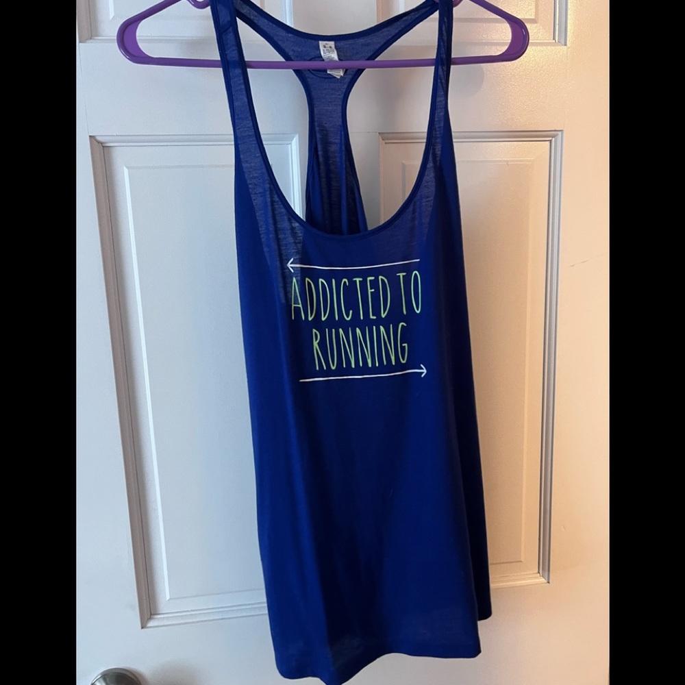 Under Armour loose fit blue tank top size extra large addicted to running